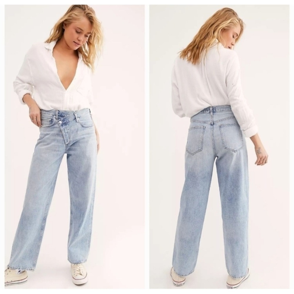 Agolde Criss Cross Upsized Jeans Light Wash High Rise Straight 25 Avant Gard